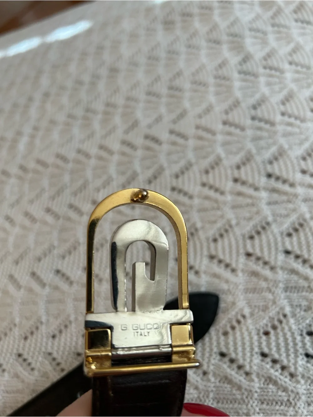 Vintage Gucci Black Leather Belt Two-Tone Gold Silver G Buckle Good Condition